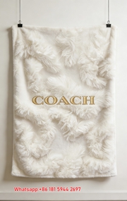 Coach White Furry Monogram Flannel Throw Blanket C016